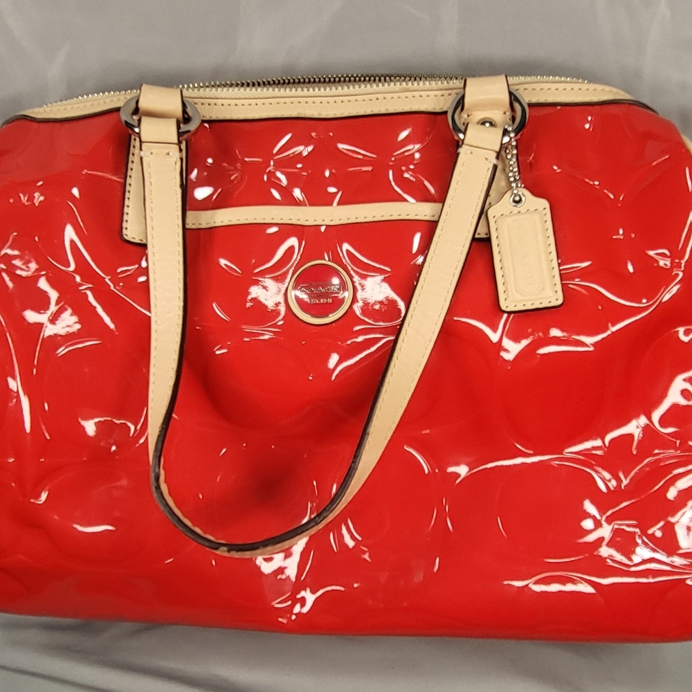 Coach Red Patent Leather Tote Bag